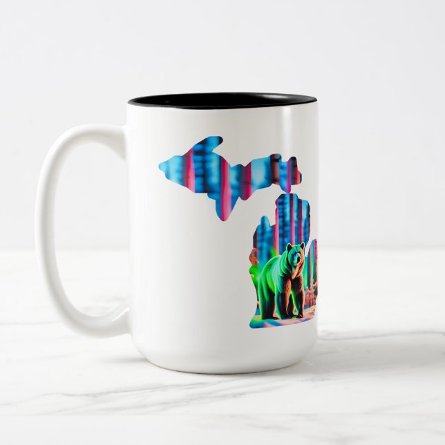 Michigan Map Kontur Design auf Tasse mit BEAR (Links)