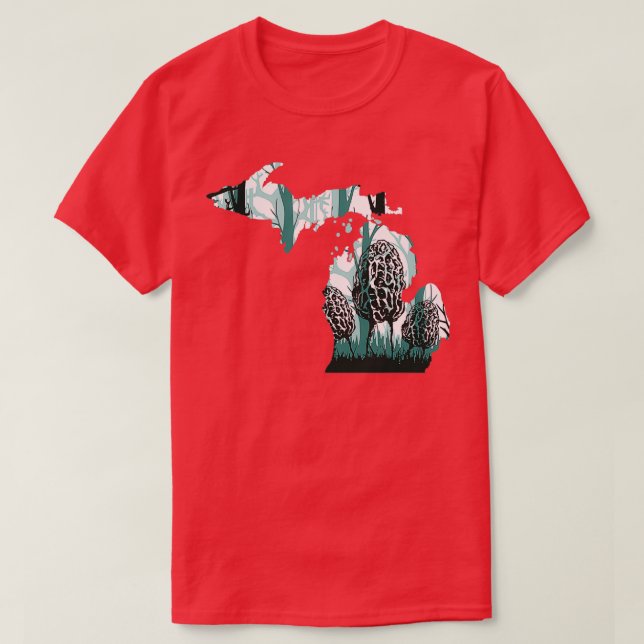 Michigan Map Morel Mushroom Junting T-Shirt (Design vorne)