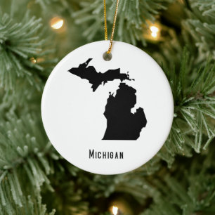 Michigan Map - Schwarz-Weiß-Modern-Karte Keramik Ornament