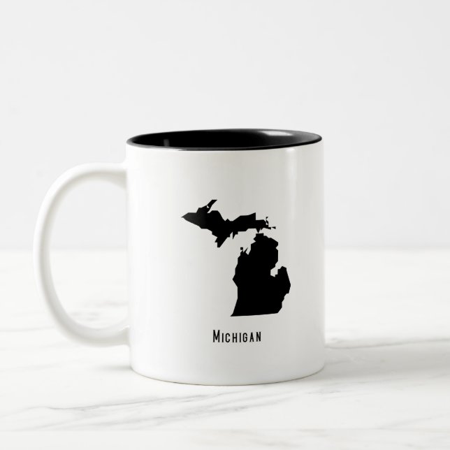 Michigan Map - Schwarz-Weiß-Modern-Karte Zweifarbige Tasse (Links)