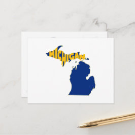 Michigan Map Shaped Word Art Wolverine Staat Blue Postkarte