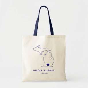 Michigan Map Wedding Welcome Bag Tasche, Navy Tragetasche