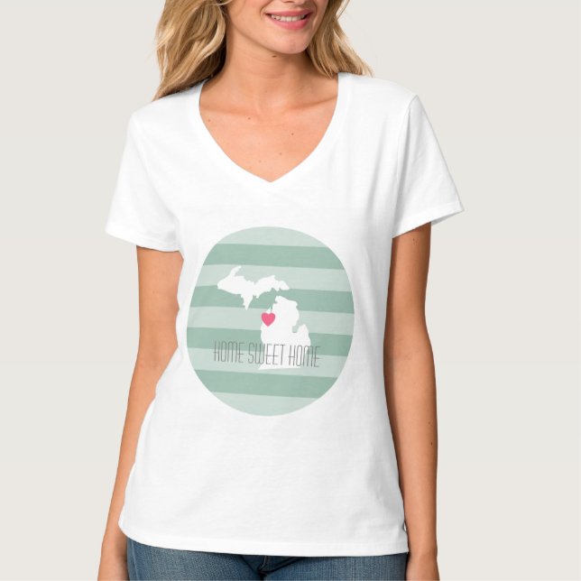 Michigan Map Zuhause Staat Liebe mit benutzerdefin T-Shirt (Vorderseite)