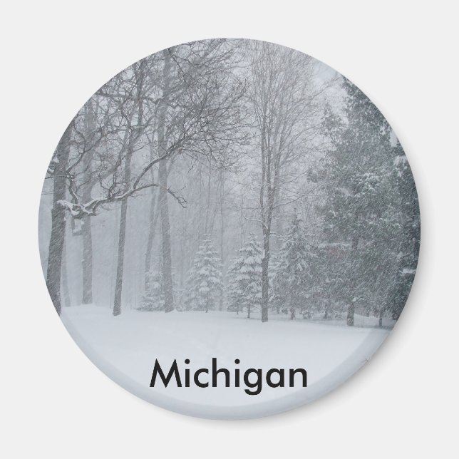 Michigan MI Winterschnee auf der Baumwelt Magnet (Vorne)