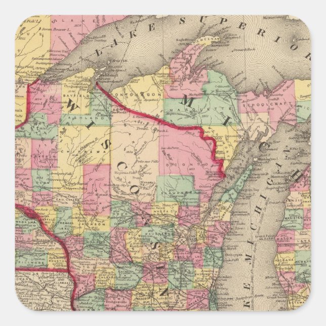 Michigan, Minnesota und Wisconsin 2 Quadratischer Aufkleber (Vorderseite)