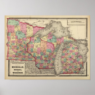 Michigan, Minnesota und Wisconsin Poster