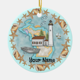 Michigan Muscheln Leuchtturm Keramik Ornament