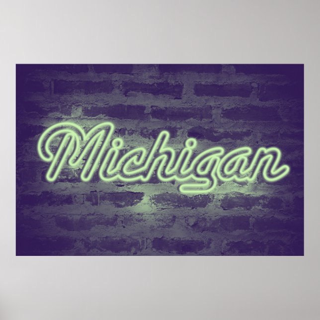 "Michigan" Neon Light Sign - Mint Choc Poster (Vorne)