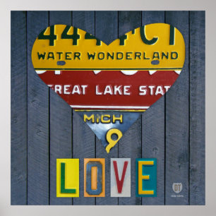 Michigan Nummernschild Liebesherz Vintage-Kunst Poster