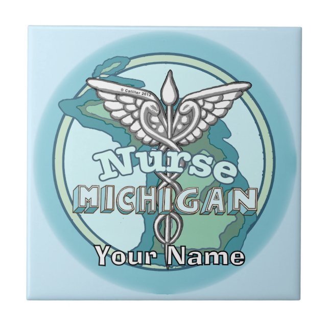 Michigan Nurse Caduceus Tile Fliese (Vorderseite)