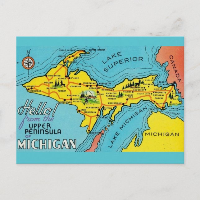 Michigan Penninsula 16x24 Karte (Vorderseite)