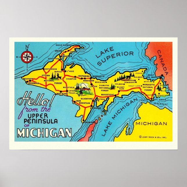 Michigan Penninsula 16x24 Karte Poster (Vorne)