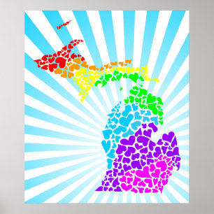 michigan platzte Regenbogenherzen Poster