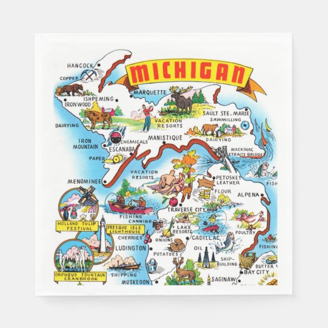 Michigan Postcard Map  Serviette (Vorderseite)