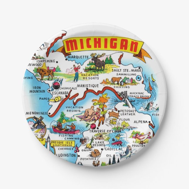 Michigan Postkartenkarte  Pappteller (Vorderseite)