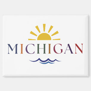 Michigan Rainbow Text Sun und Waves Key Magnet