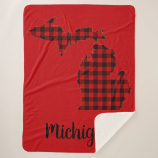 Michigan Red Buffalo Print Sherpa Blanket Sherpadecke