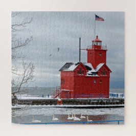 Michigan Red Lighthouse mit Swans Puzzle