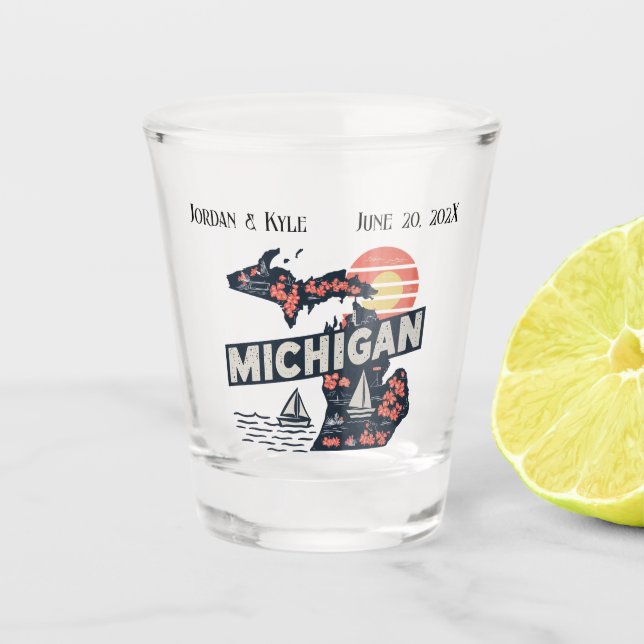 Michigan Retro-Silhouette benutzerdefinierbar Schnapsglas (Vorderseite)