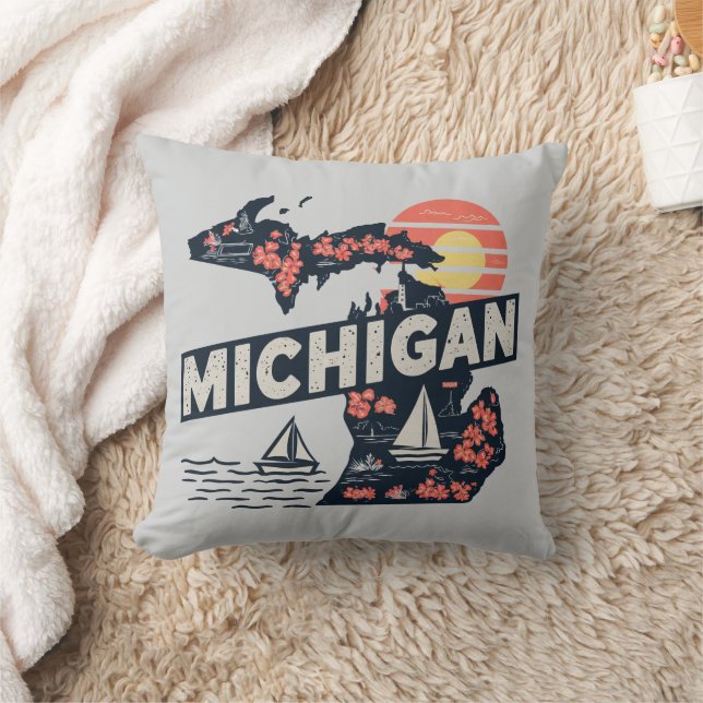 Michigan Retro Silhouette Kissen (Decke)
