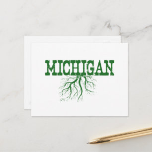 Michigan Rooted mit Green Tree Roots Word Art Postkarte