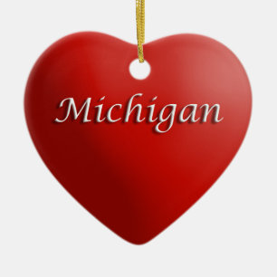 Michigan Rotes Herz Keepake Keramik Ornament