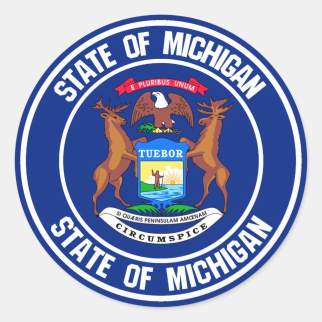 Michigan Round Emblem Runder Aufkleber (Vorderseite)