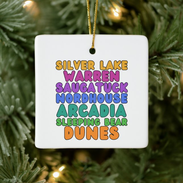 Michigan Sand Dunes Rainbow Bubble Letter Ornament (Baum)