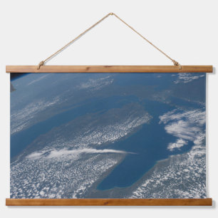 Michigan See, Huron See und Staat von Michigan. Wandteppich Mit Holzrahmen
