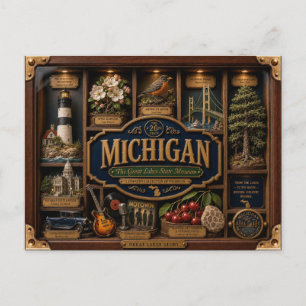 Michigan Shadow Box 3D Figurine Staat Postkarte