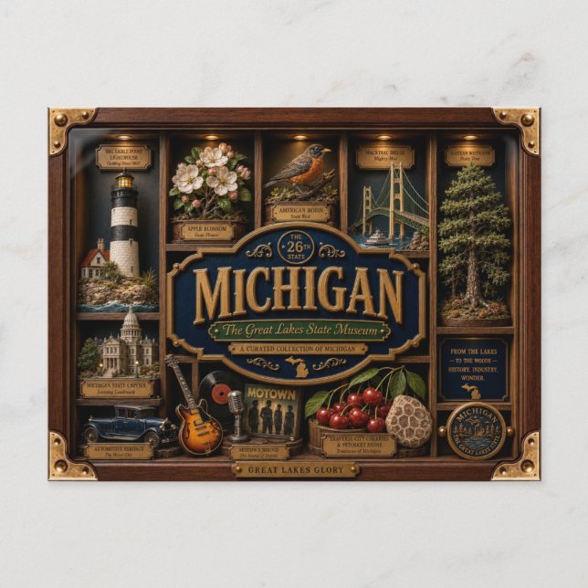 Michigan Shadow Box 3D Figurine Staat Postkarte (Vorderseite)