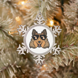 Michigan Shetland Sheepdog mit Sonnenbrille Schneeflocken Zinn-Ornament