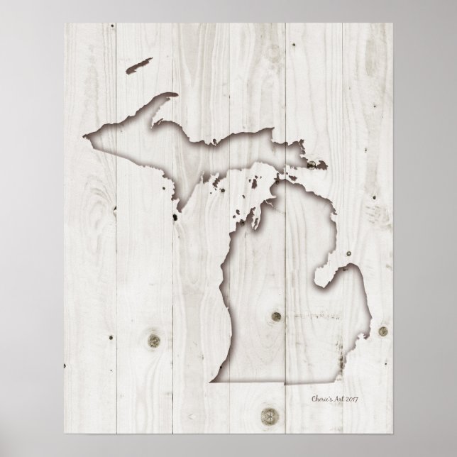 Michigan Silhouette | Holzschnitzen Poster (Vorne)