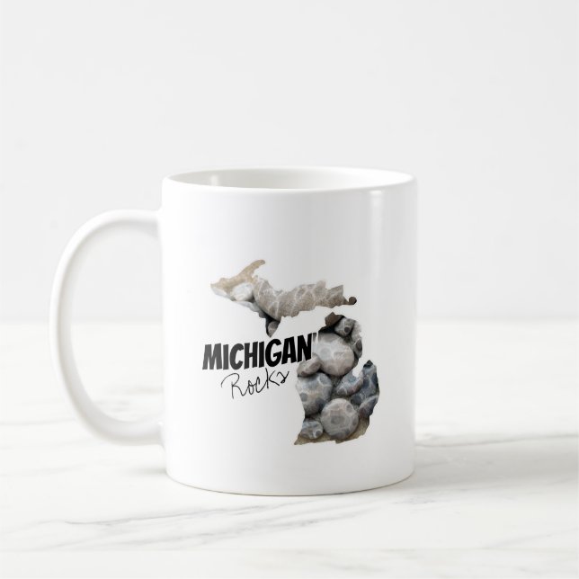 Michigan-Silhouette mit Petoskey-Steinen gefüllt Kaffeetasse (Links)