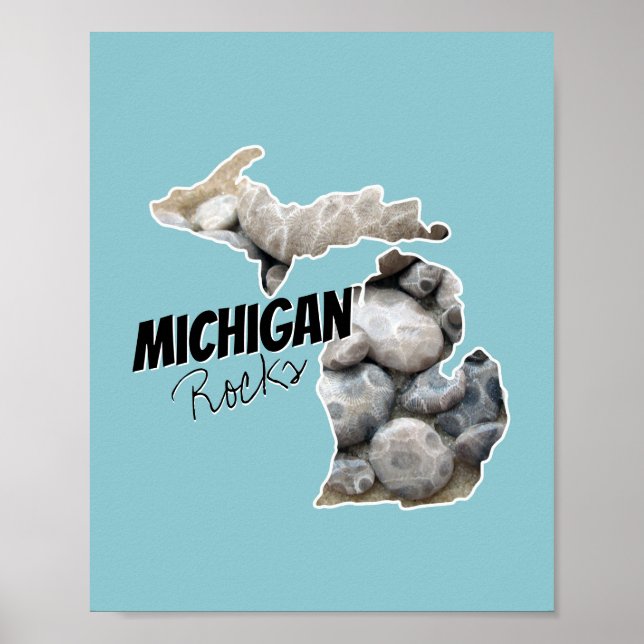 Michigan-Silhouette mit Petoskey-Steinen gefüllt Poster (Vorne)