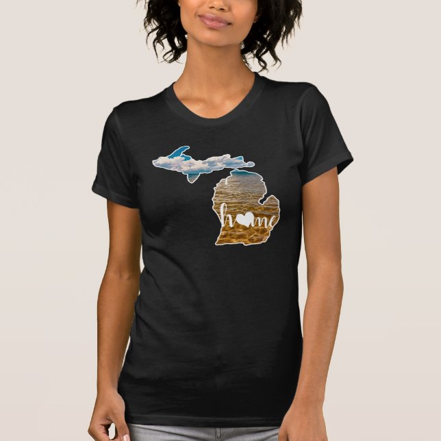Michigan Silhouette mit Zuhause & Lake Foto T-Shirt (Vorderseite)
