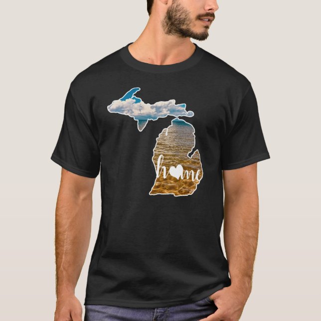 Michigan Silhouette mit Zuhause & Lake Foto T-Shirt (Vorderseite)
