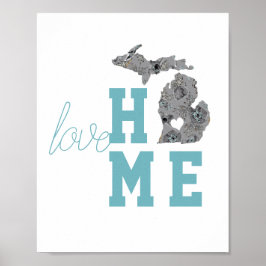 Michigan Silhouette Staat Liebe Zuhause Typografie Poster