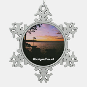 Michigan-Sonnenuntergang Schneeflocken Zinn-Ornament