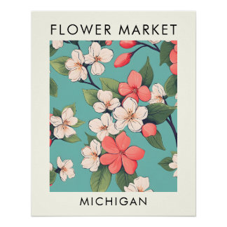 Michigan Staat Apple Blossom Blume Market Poster