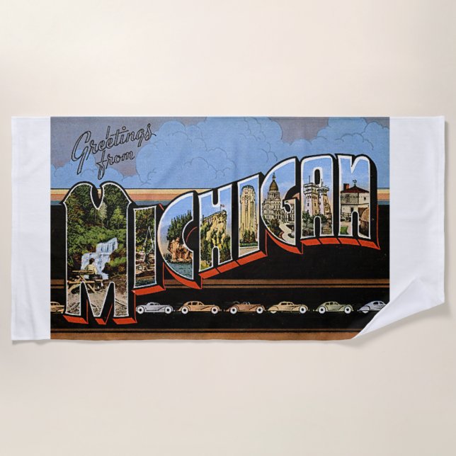 Michigan Staat Grüße Farbiges Art Beach Handtuch (Vorderseite)