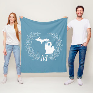 Michigan Staat-Kartenkranz-Blätter-Monogramm Fleecedecke