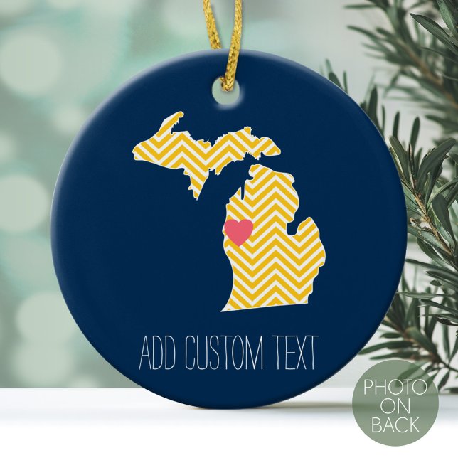 Michigan Staat Map mit benutzerdefinierten Lieben  Keramik Ornament (Personalized Photo Ornament)