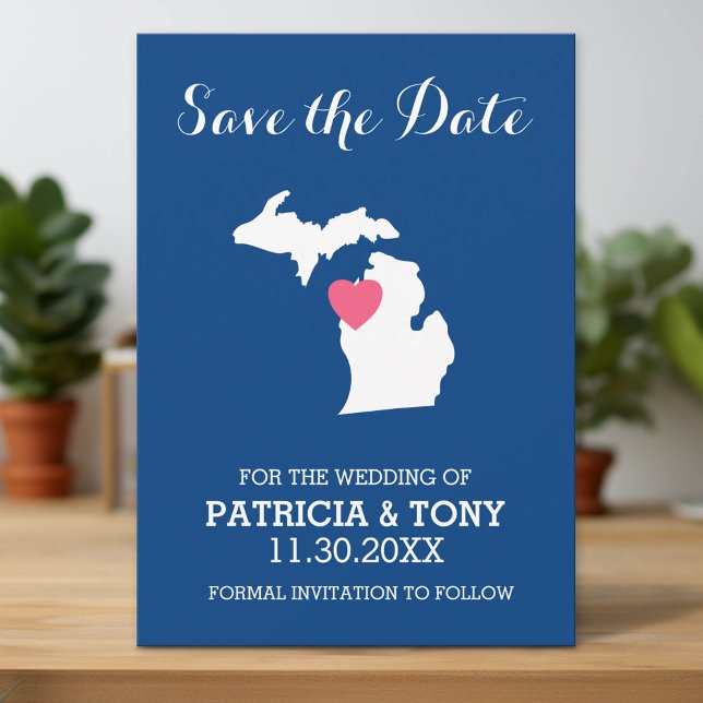 Michigan Staat Map mit benutzerdefinierten Lieben  Save The Date (Custom Save the Date Invitation with Download Option)
