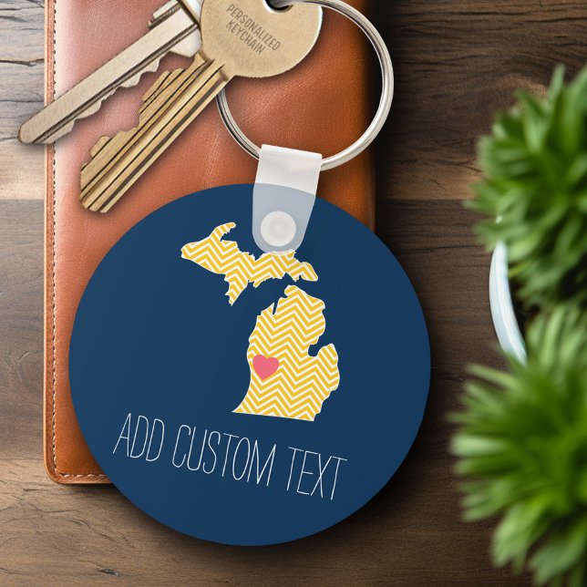 Michigan Staat Map mit benutzerdefinierten Lieben  Schlüsselanhänger (Personalized Keychain - Michigan)