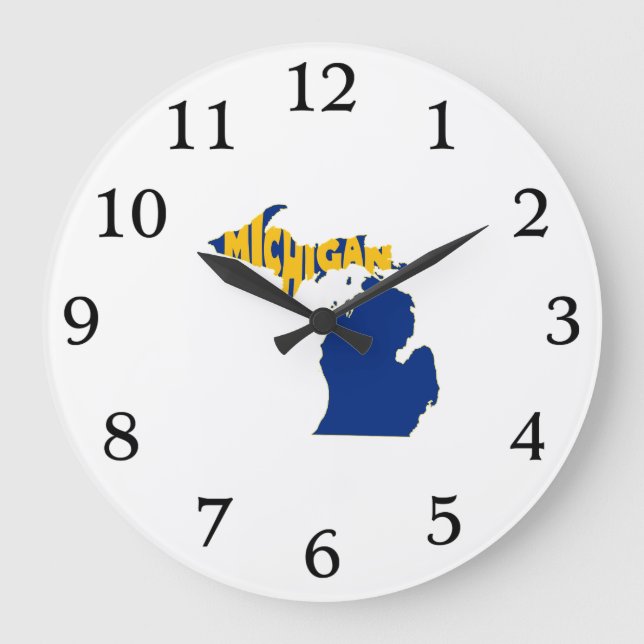 Michigan Staat Name Word Art Yellow Große Wanduhr (Vorderseite)
