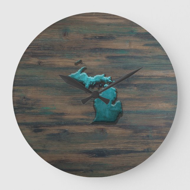 Michigan Staat Shape Aquamarin Große Wanduhr (Vorderseite)