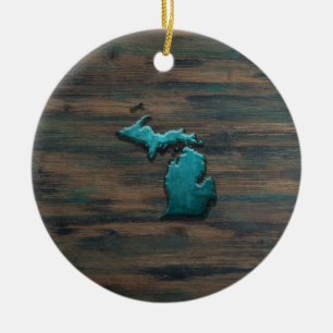 Michigan Staat Shape Aquamarin Keramik Ornament