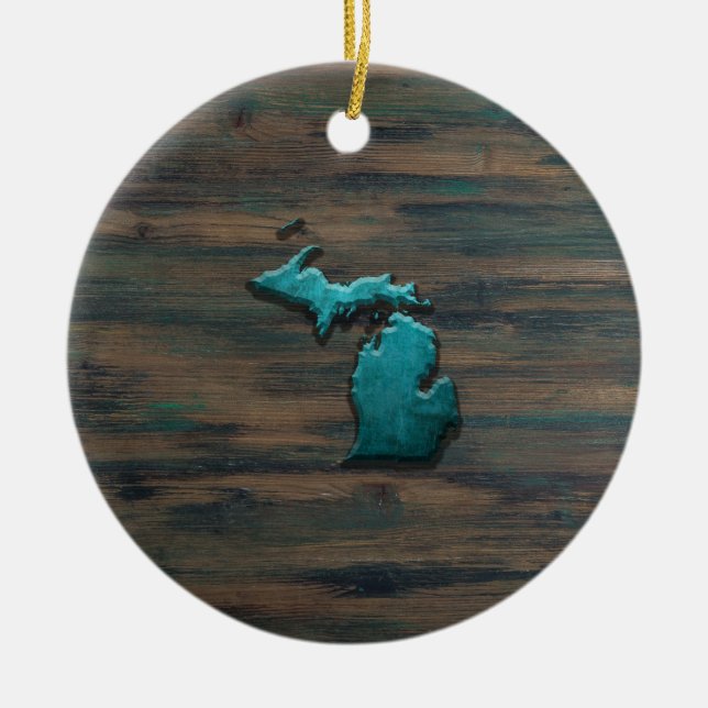 Michigan Staat Shape Aquamarin Keramik Ornament (Vorne)