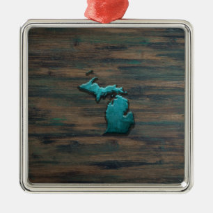 Michigan Staat Shape Aquamarin Ornament Aus Metall